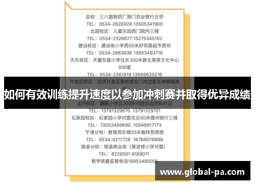 如何有效训练提升速度以参加冲刺赛并取得优异成绩