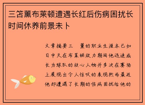 三笘薰布莱顿遭遇长红后伤病困扰长时间休养前景未卜